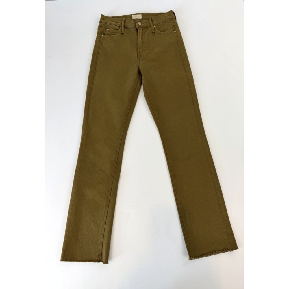 MOTHER The Dazzler Ankle Fray Jeans Women’s Olive Green Mid Rise Straight